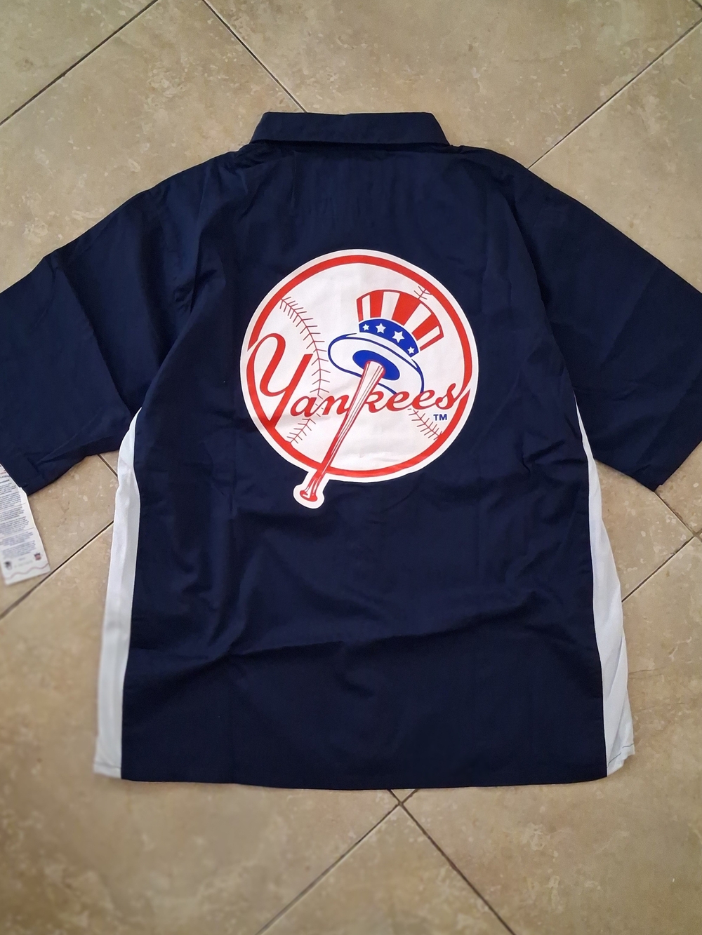 MLB New York Yankees Navy and White Short-Sleeve Button Back Logo Jersey